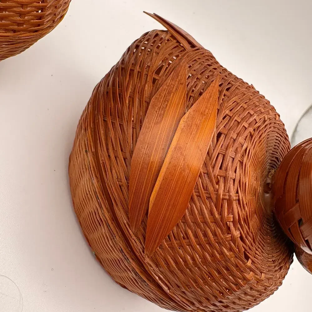 Bamboo Duck Basket Set of 2 Chekiang Chenghsien Woven Mid Century Boho Quirky